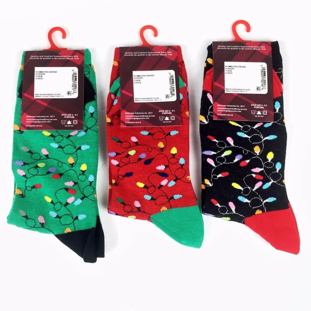 McGregor Womans Socks 3 Pak Xmas Lights Holiday Sz 6 to 9.5 Top‎ Quaility